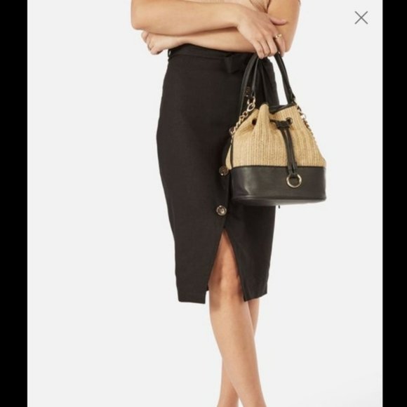 JustFab Bags Justfab Basket Weave Drawstring Bucket Bag Nwt Poshmark